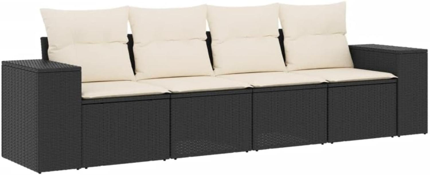 vidaXL 4-tlg. Garten-Sofagarnitur mit Kissen Schwarz Poly Rattan 3254613 Bild 1