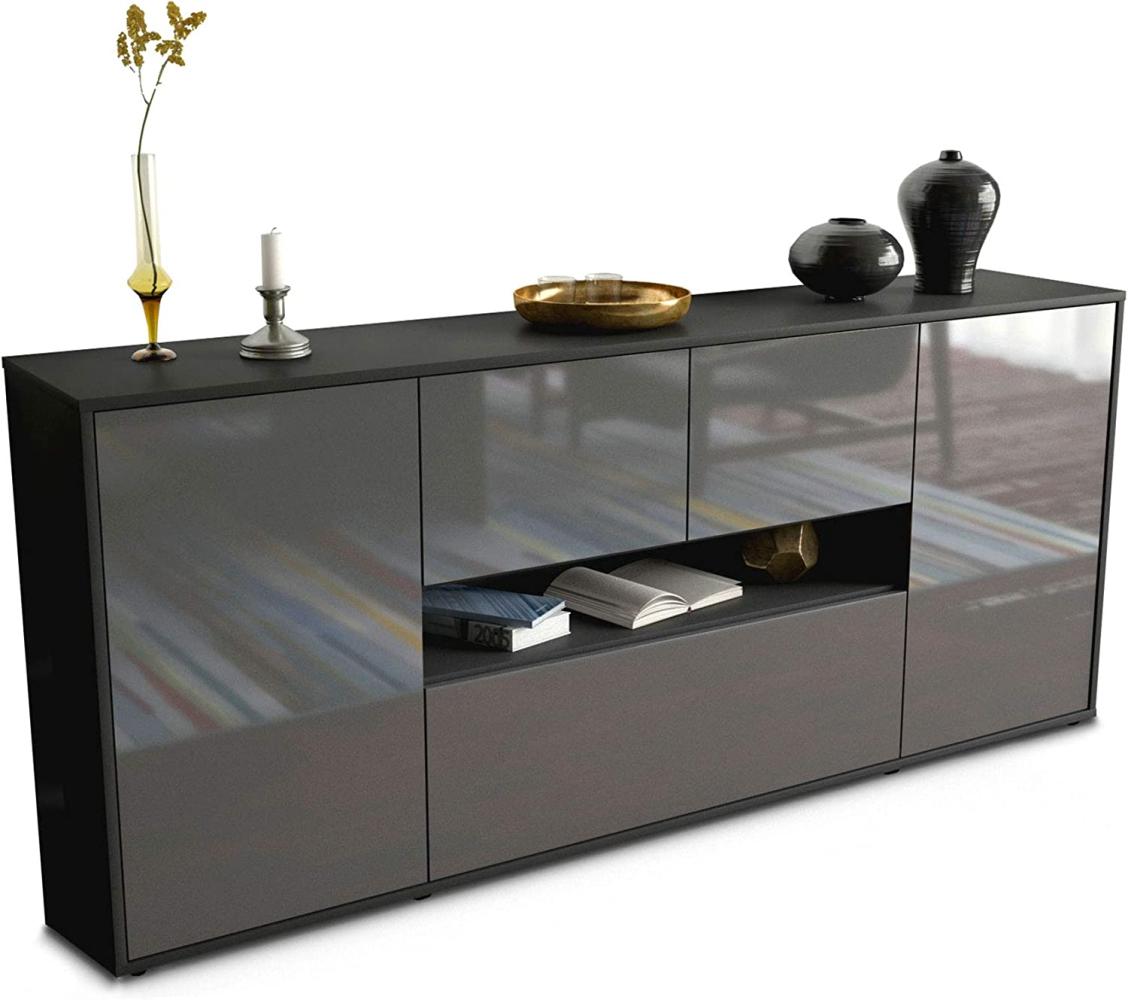 Stil. Zeit Sideboard Olaf - Korpus anthrazit matt - Front Hochglanz Graphit (180x79x35cm) Push-to-Open Technik & Leichtlaufschienen Bild 1