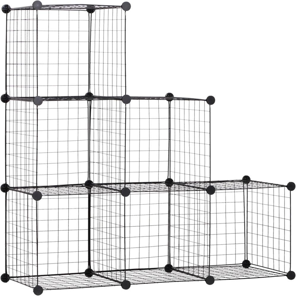 HOMCOM Steckregal Regalsystem mit 6 Fächern, DIY Würfelregal aus Drahtgitter 1-tlg, Stufenregal für Wohnzimmer, Büro Bild 1