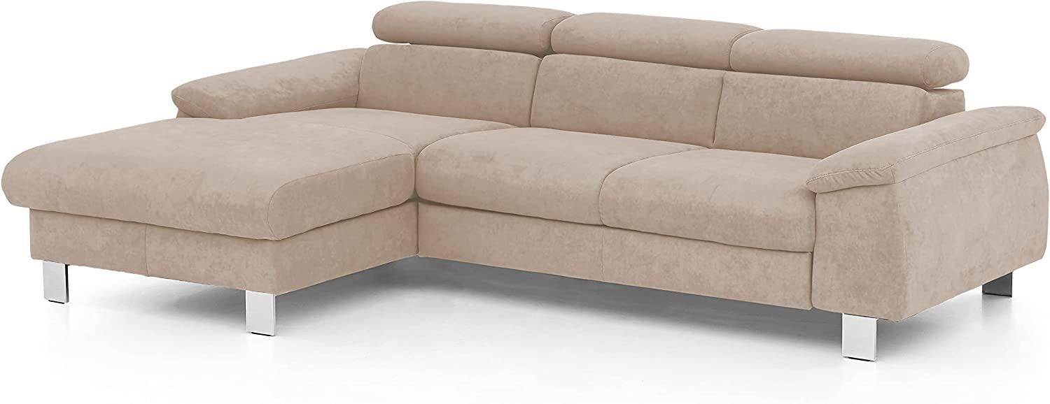 Mivano Ecksofa Micky mit Recamiere / Eckcouch mit Bettfunktion, Bettkasten und Kopfteilverstellung / 244 x 72 x 166 / Mikrofaser, Hellbraun Bild 1