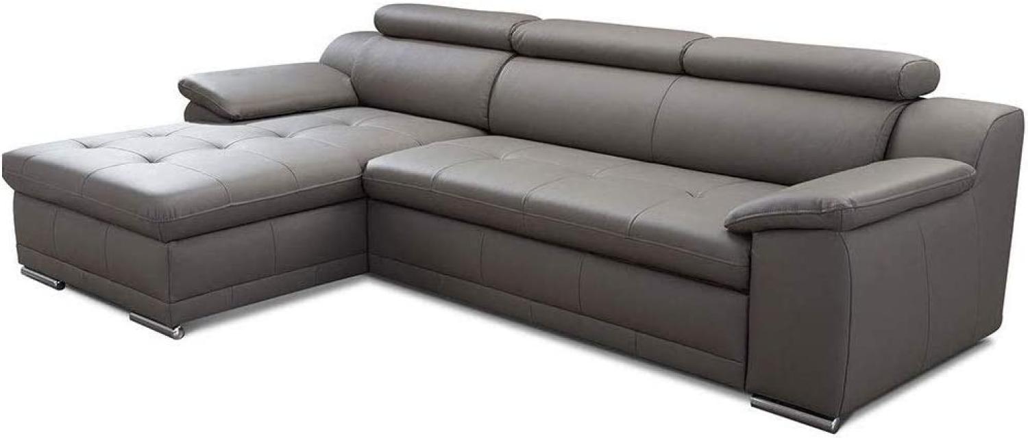 CAVADORE Ecksofa Aniamo / Ledersofa in L-Form mit verstellbaren Kopfstützen und XL-Longchair / 270 x 80 x 165 / Echtleder, Grau Bild 1