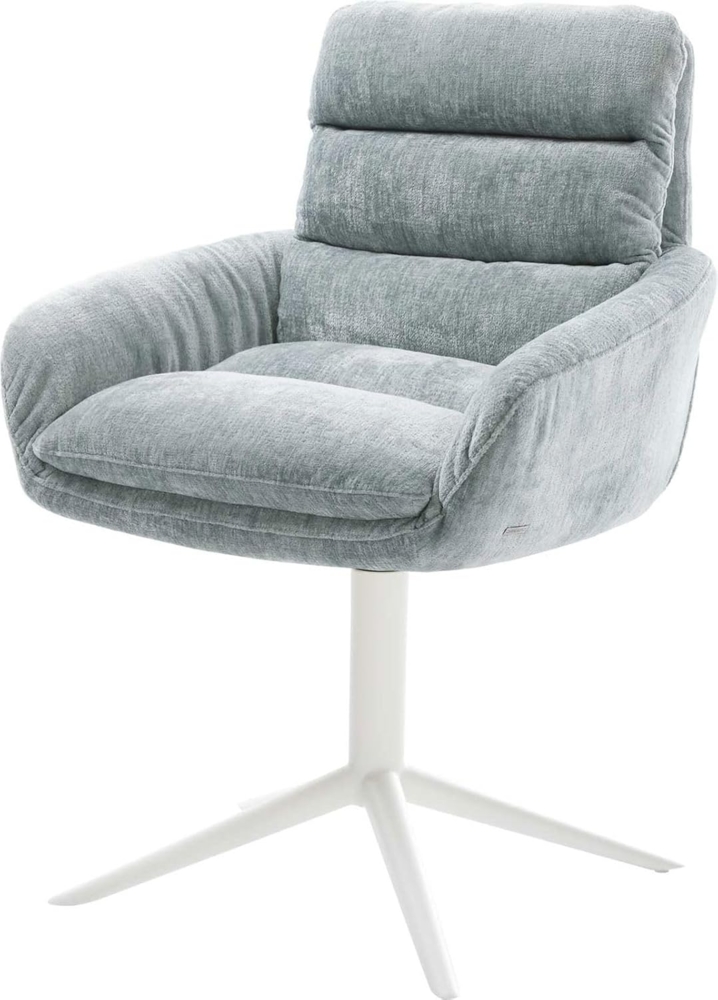 Drehstuhl Abelia-Flex mit Armlehnen Chenille Pastellblau Fußkreuz Weiß 360° drehbar Wippfunktion Bild 1