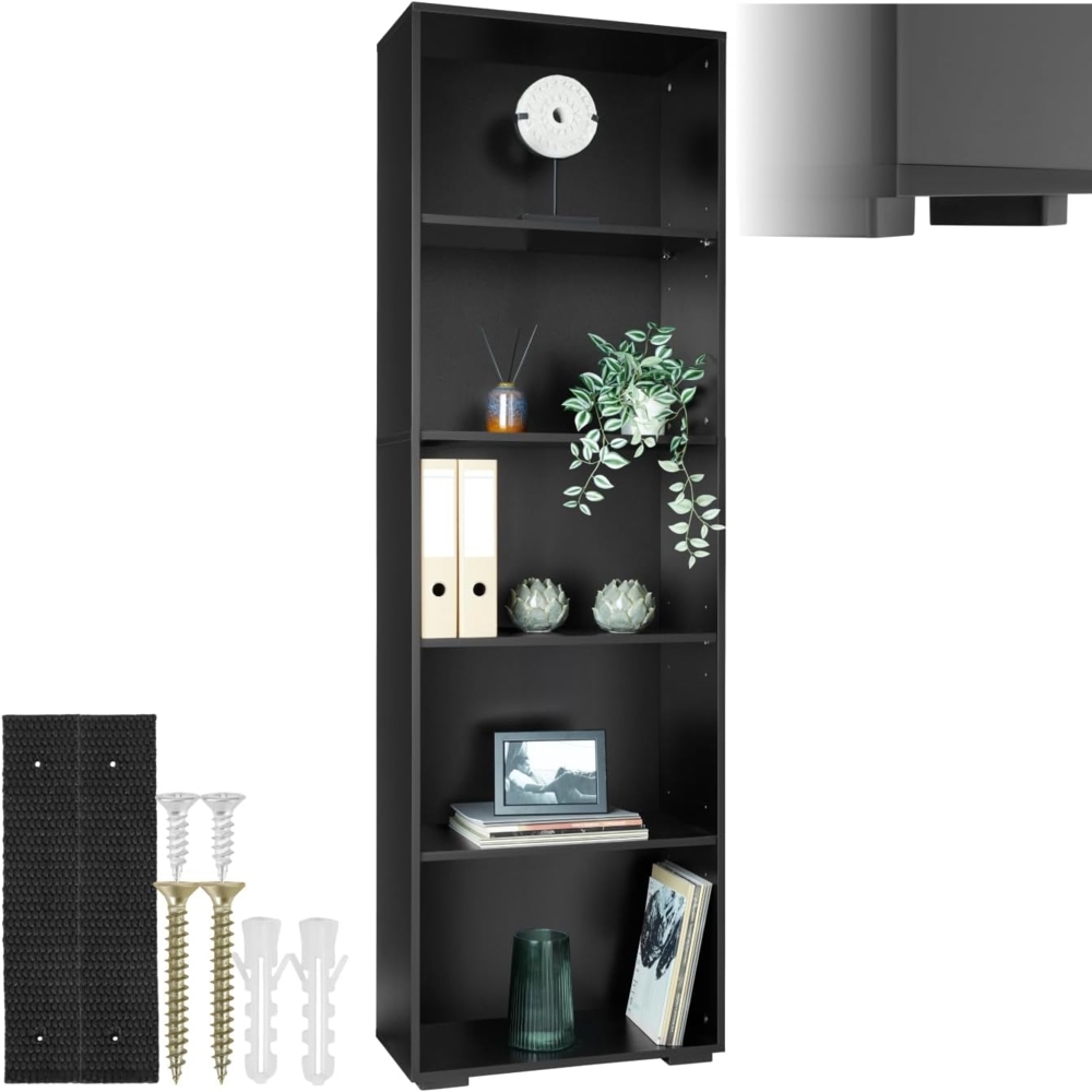 tectake Bücherregal Bücherständer Lexi 5 Fächer 60x30x190cm, Einzelstück, MDF Bild 1