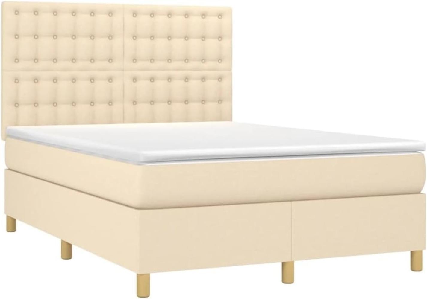 vidaXL Boxspringbett mit Matratze & LED Creme 140x200 cm Stoff, Härtegrad: H2 [3135762] Bild 1