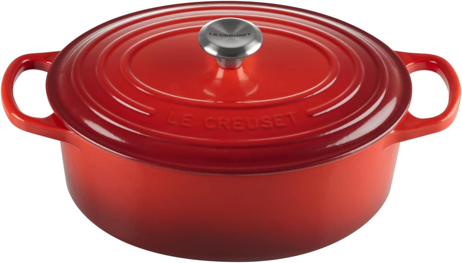 Le Creuset Signature Gusseisen-Bräter mit Deckel, Ø 25 cm, Oval, Für alle Herdarten und Induktion geeignet, Volumen: 3,2 l, 3,672 kg, Kirschrot, 21178250602430 Bild 1