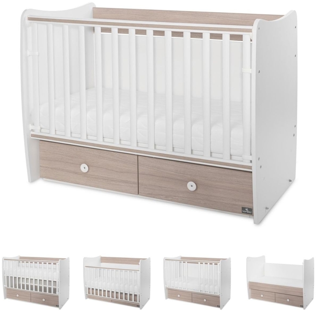Lorelli Babybett MATRIX NEW Kinderbett 120 x 60 cm, 2 Ebenen, 2 Schubladen weiß braun Bild 1