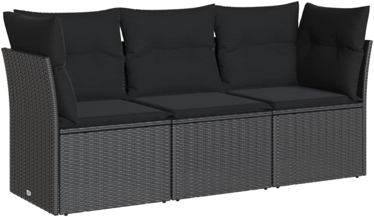 vidaXL 3-tlg. Garten-Sofagarnitur mit Kissen Schwarz Poly Rattan 3249044 Bild 1