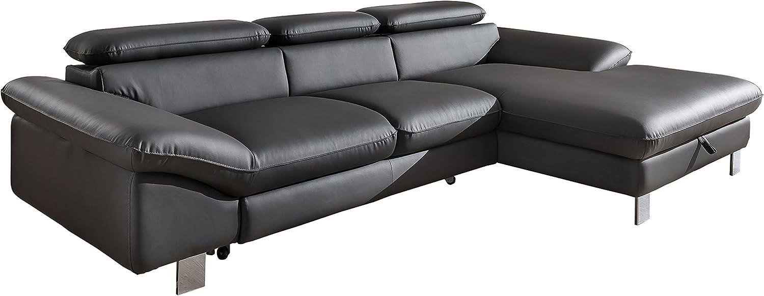 Mivano Ecksofa Driver in modernem Design / Ledersofa in L-Form mit Recamiere rechts / Inkl. verstellbare Kopfstützen / 266 x 73 x 169 / Kunstleder grau Bild 1