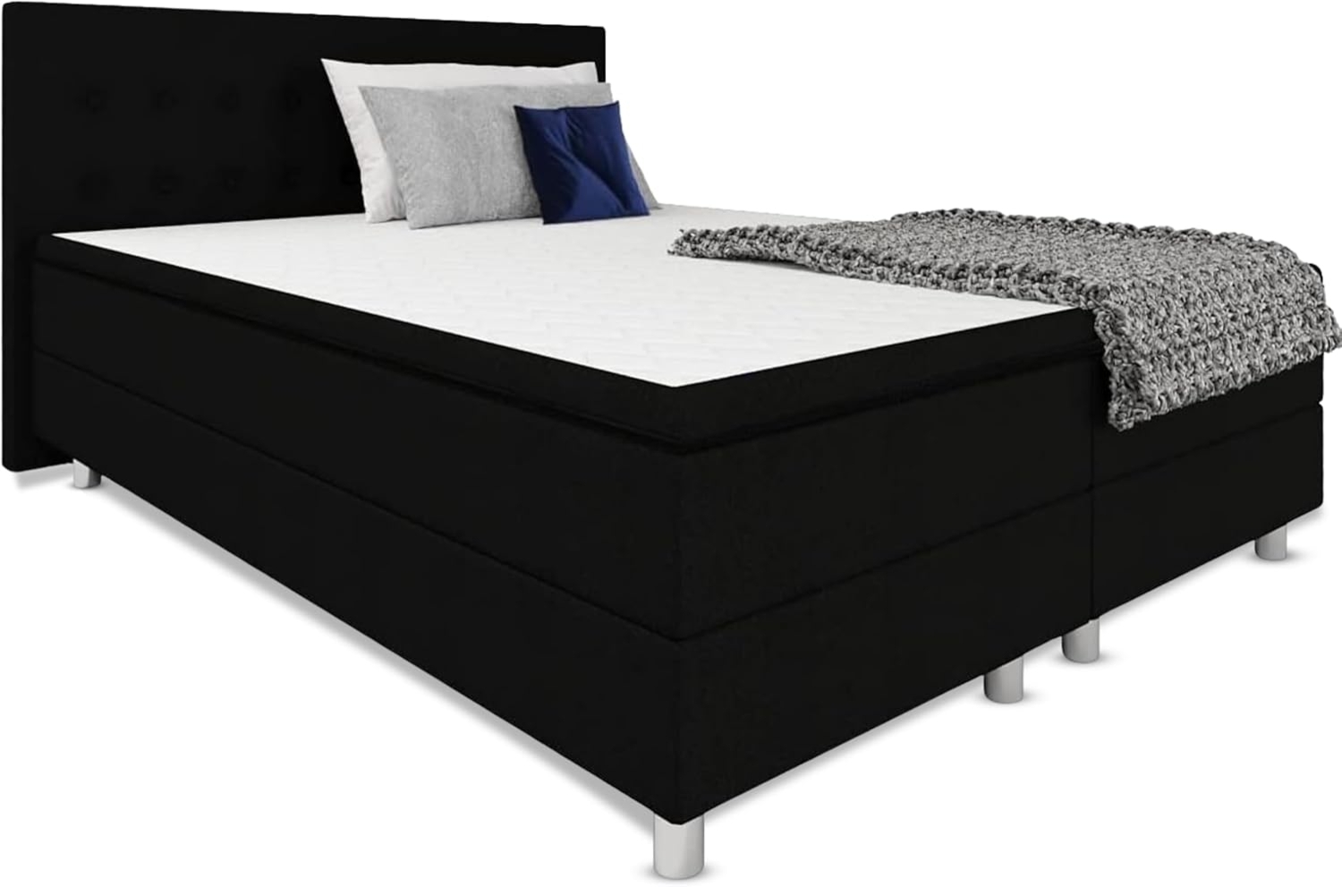 Best for Home Boxspringbett Polsterbett Sawana mit Bonellfederkern-Matratze und Topper Schlafzimmer (Schwarz, 200x200cm) Bild 1