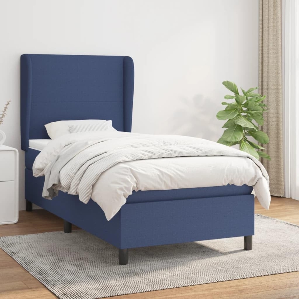 vidaXL Boxspringbett mit Matratze Blau 90x190 cm Stoff 3127771 Bild 1