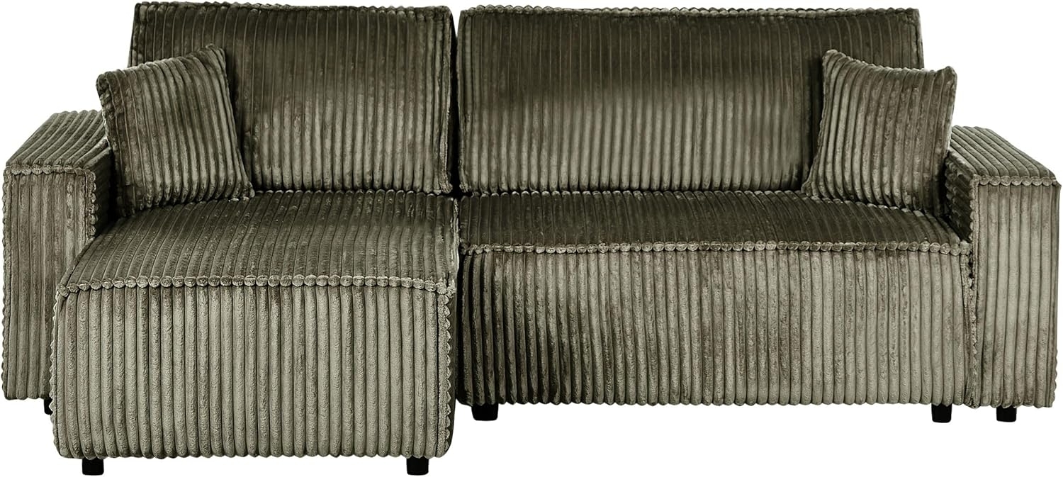 Eckschlafsofa 2-Sitzer ABACKA Cord Grün mit Stauraum rechtsseitig Bild 1