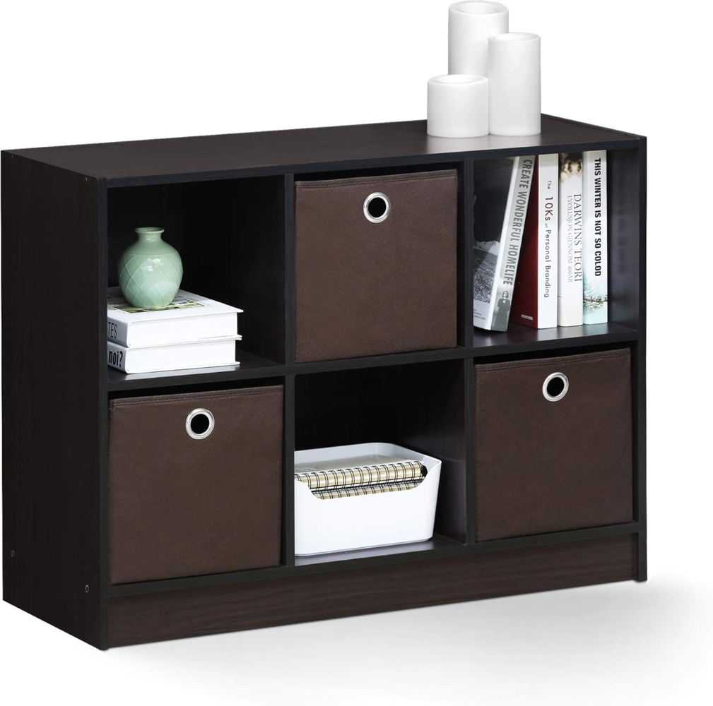 Furinno Basic Bücherregal mit 6 Fächern und 3 Einschüben, Dunkle Walnuss, 30. 23x80. 26x59. 94 cm Bild 1