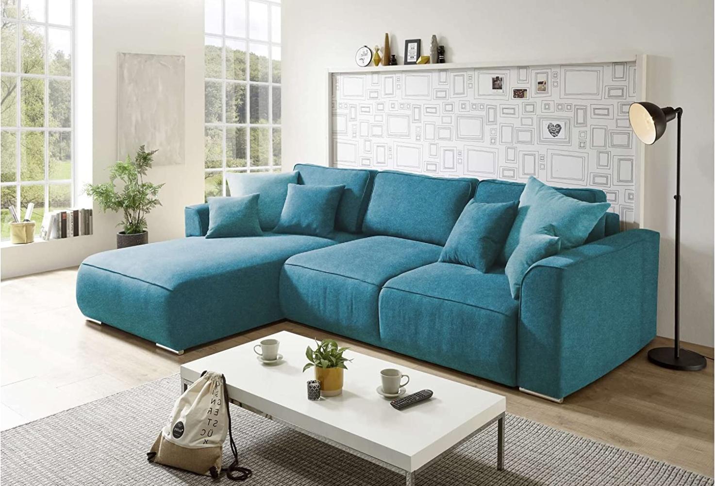 Stylefy Gusto Ecksofa Velours KRONOS Türkis Links mit Schlaffunktion Bild 1