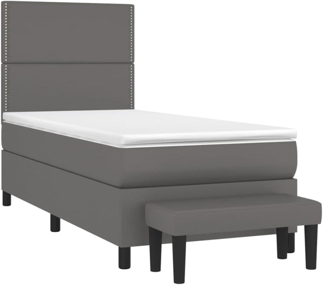 vidaXL Boxspringbett mit Matratze Grau 90x200 cm Kunstleder 3137585 Bild 1