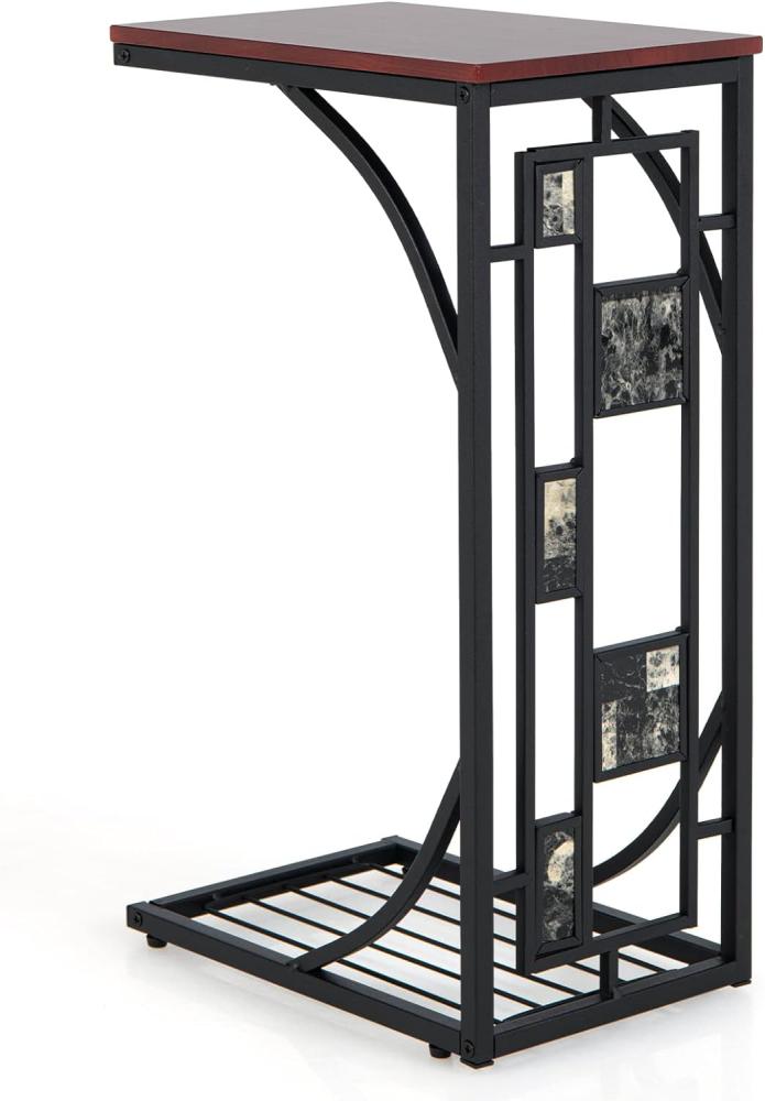 COSTWAY Beistelltisch C-Form Marmor, Kaffeetisch Laptoptisch 30,5 x 21 x 53 cm, Sofatisch für Wohnzimmer, Schlafzimmer, braun Bild 1
