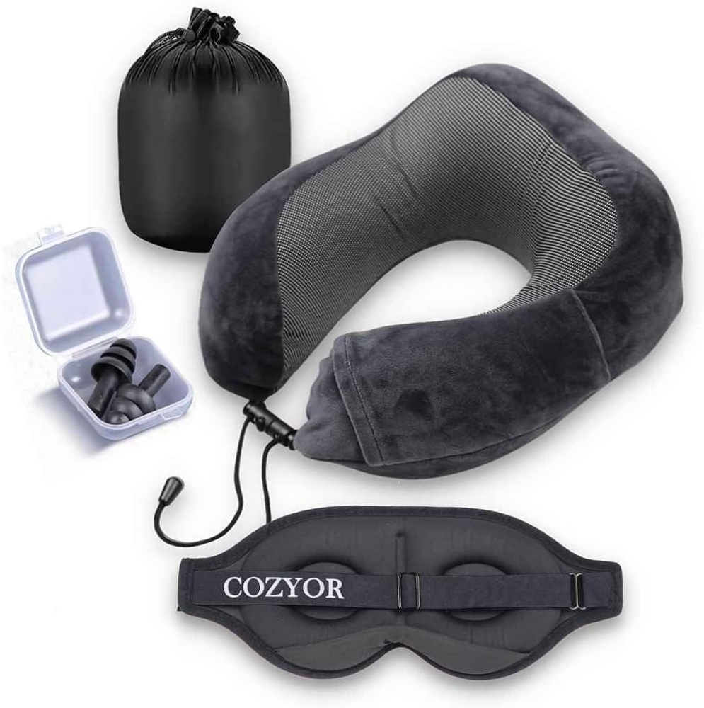 Cozyor Nackenstützkissen Memory Nackenkissen mit verstellbarem Verschluss + praktischer Tasche, Bezug: waschbarer Bezug, Set, Reise-Set mit Augenmaske, wahlweise mit Reisedecke & -kissen Bild 1