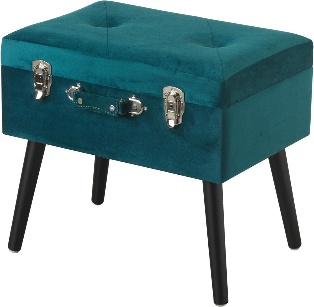 Baroni Home Hocker mit Stauraum, Samt, Holzbeine, 50 x 35 x 46 cm, Petrol grün Bild 1