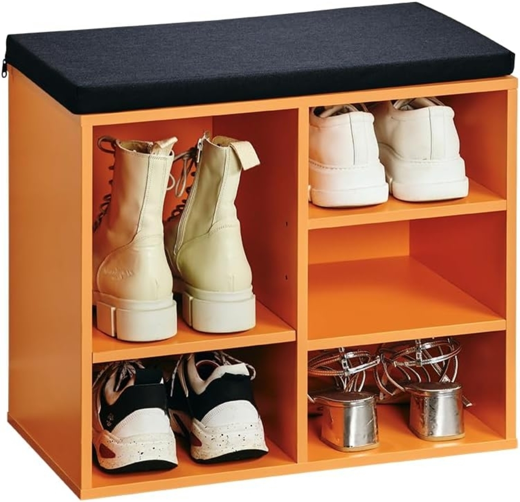 Kesper Schuhschrank mit Sitzkissen, Material: Faserplatte, Maße: B51,5 x H48 cm x L29,5 cm, Farbe: Orange, Schwarz 15965 Bild 1