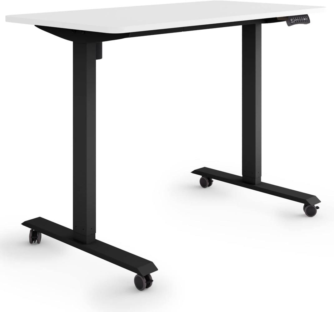 ESMART Germany ETX-121BW 120x60cm Weiß Ergonomischer Steh-Sitz-Schreibtisch auf Rollen Stufenlos elektrisch höhenverstellbar 78,5-128,5cm 3X Memory Aktivitätserinnerung Soft-Start/Stopp Bild 1