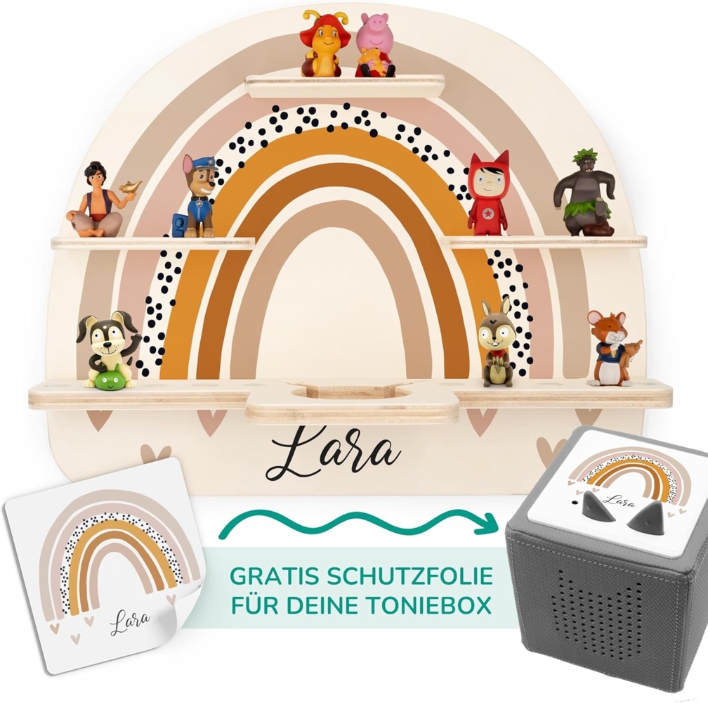 KIDSMOOD - Personalisiertes Tonie Regal für Kinderzimmer | Regenbogen Wand-Regal mit genügend Platz für Tonie-Hör-Figuren, Aussparung für Tonie-Musikbox & Kabelmanagement, Tonie Regal Mädchen & Jungen Bild 1