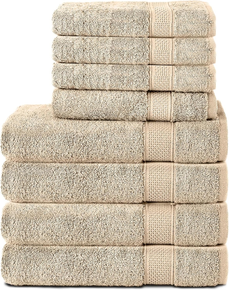 Komfortec 8er Handtuch Set aus 100% Baumwolle, 4 Badetücher 70x140 und 4 Handtücher 50x100 cm, Frottee, Weich, Towel, Groß, Sand/Beige Bild 1