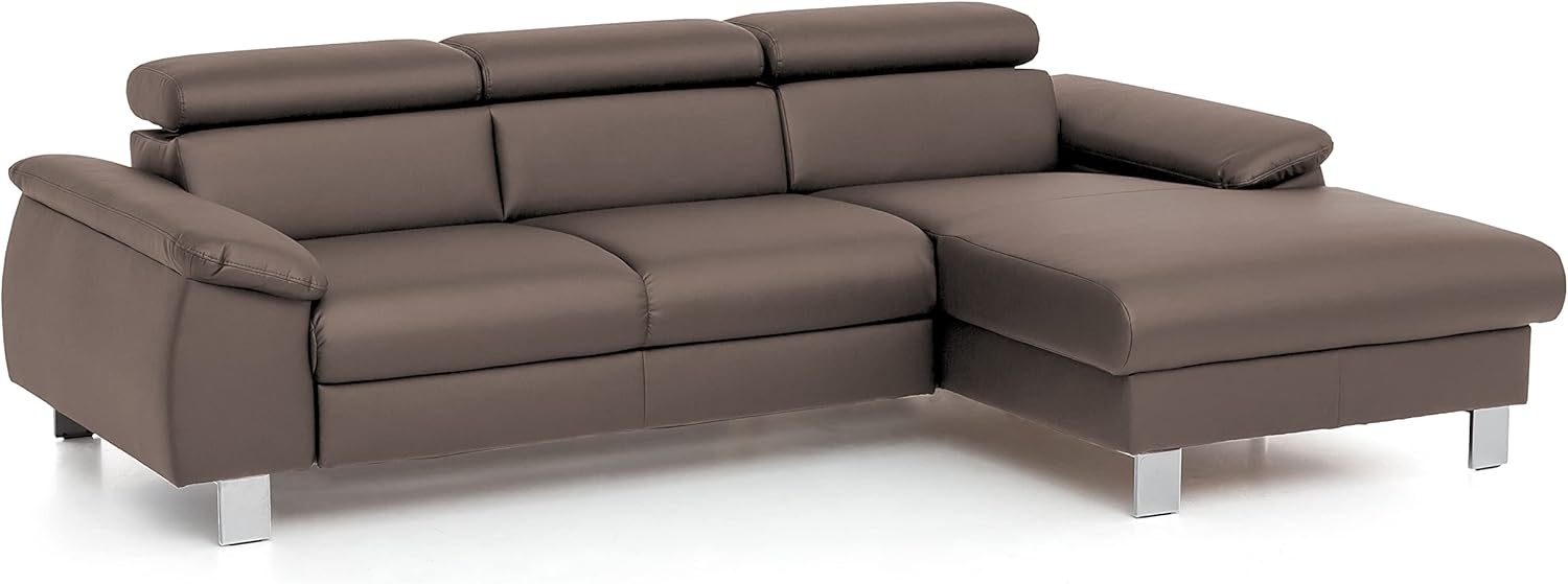 Mivano Ecksofa Micky mit Recamiere / L-Form-Sofa mit Schlaffunktion, Bettkasten und Kopfteilverstellung / 244 x 72 x 166 / Kunstleder, Braun Bild 1