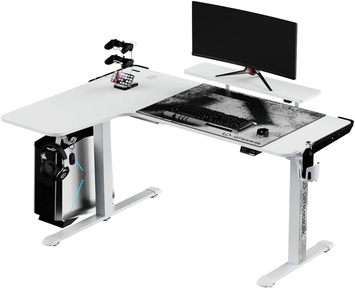 ULTRADESK Winger RGB LED | Gaming Schreibtisch Gamer Tisch L Form | L-förmiger Ecktisch Eckschreibtisch | Höhenverstellbarer Computertisch elektrisch | Weiß | 155x111x60 cm Links Bild 1