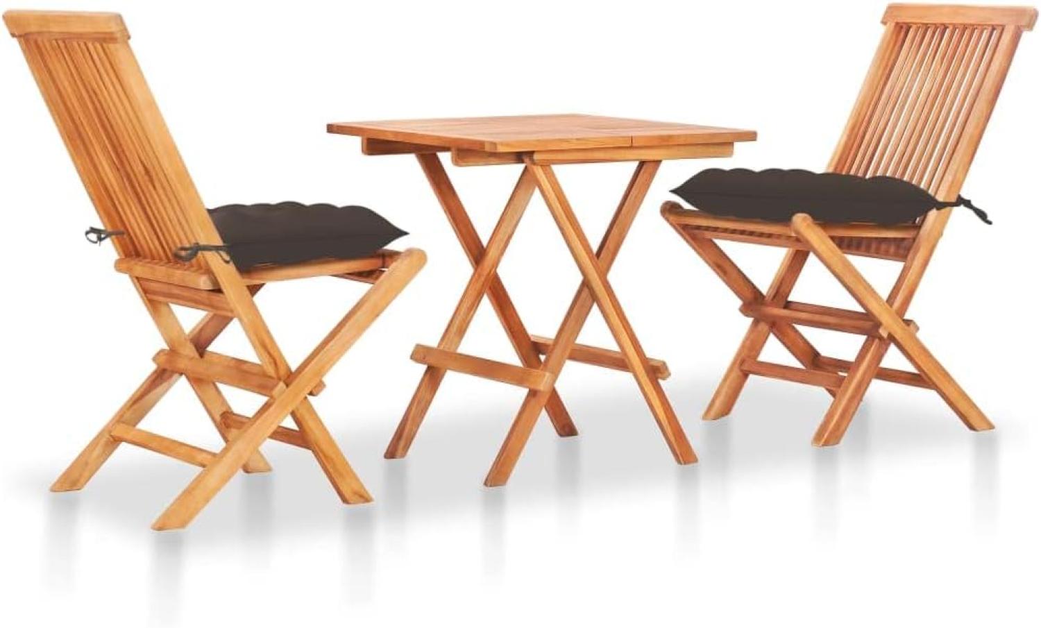 3-tlg. Bistro-Set mit Taupe Kissen Massivholz Teak Bild 1