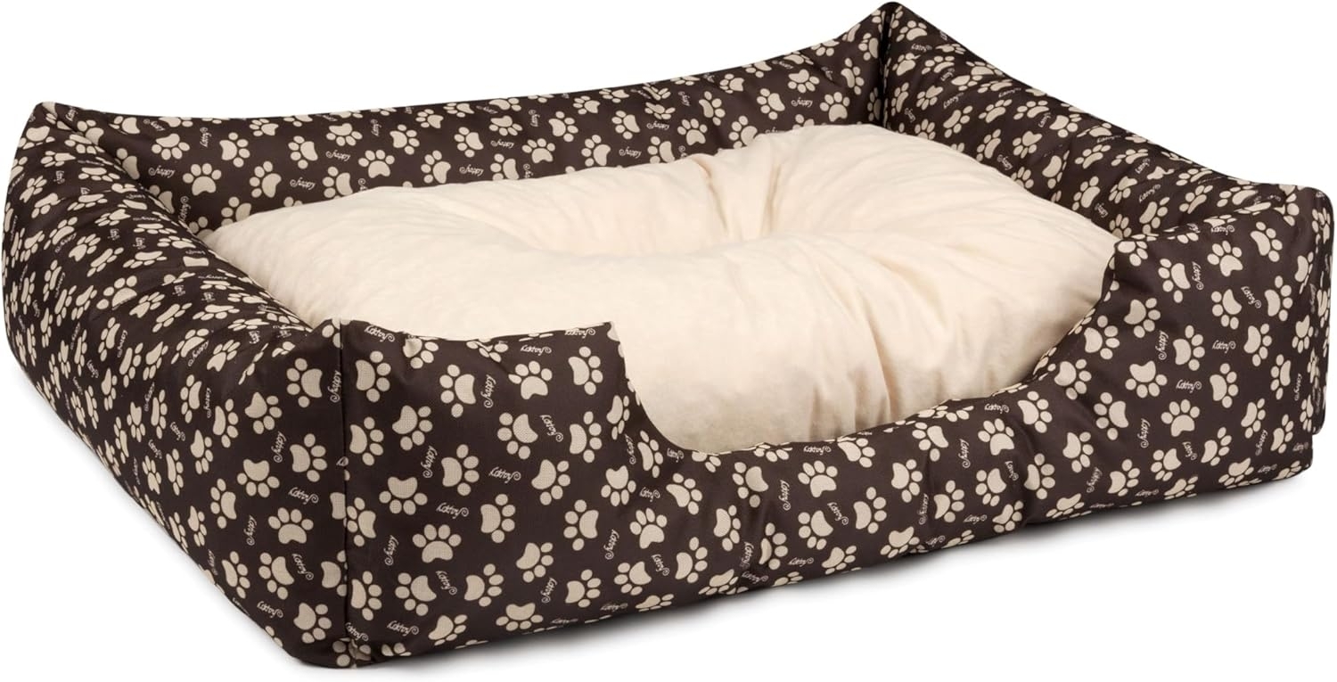 BedDog Hundebett MIMI, Hundesofa aus Cordura, Microfaser-Velours, waschbares Hundebett vier-eckig mit Rand, Hundekissen (L) ca. 80x65x18cm, SAND-DOG (braun/muster) Bild 1