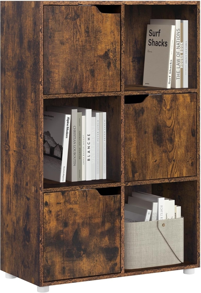 WOLTU Bücherregal Bücherschrank Standregal Aufbewahrungsregal Raumteiler Büroregal Aktenschrank, mit 3 Türen 6 Fächern, 59,6 x 91 x 29 cm, rustikales Braun, SK001vbn Bild 1