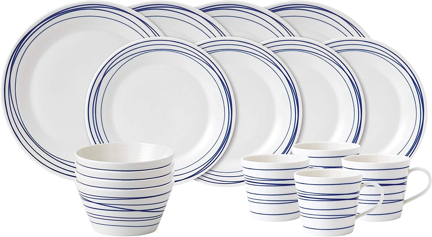 Royal Doulton Pacific 4Stück Set Linien Essgeschirr-Set, porzellan, blau weiß, 32. 5x32. 5x31. 5 cm Bild 1