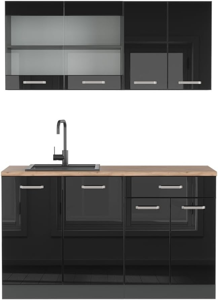 Singleküche R-Line Schwarz Hochglanz/Anthrazit 140 cm ohne Arbeitsplatte Vicco Bild 1