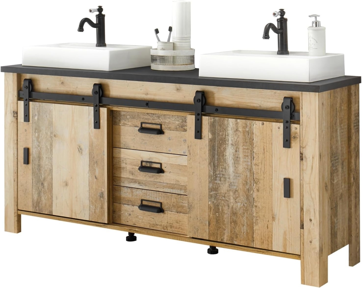 Doppelwaschtisch mit Waschbecken Stove in Used Wood hell 164 cm Bild 1