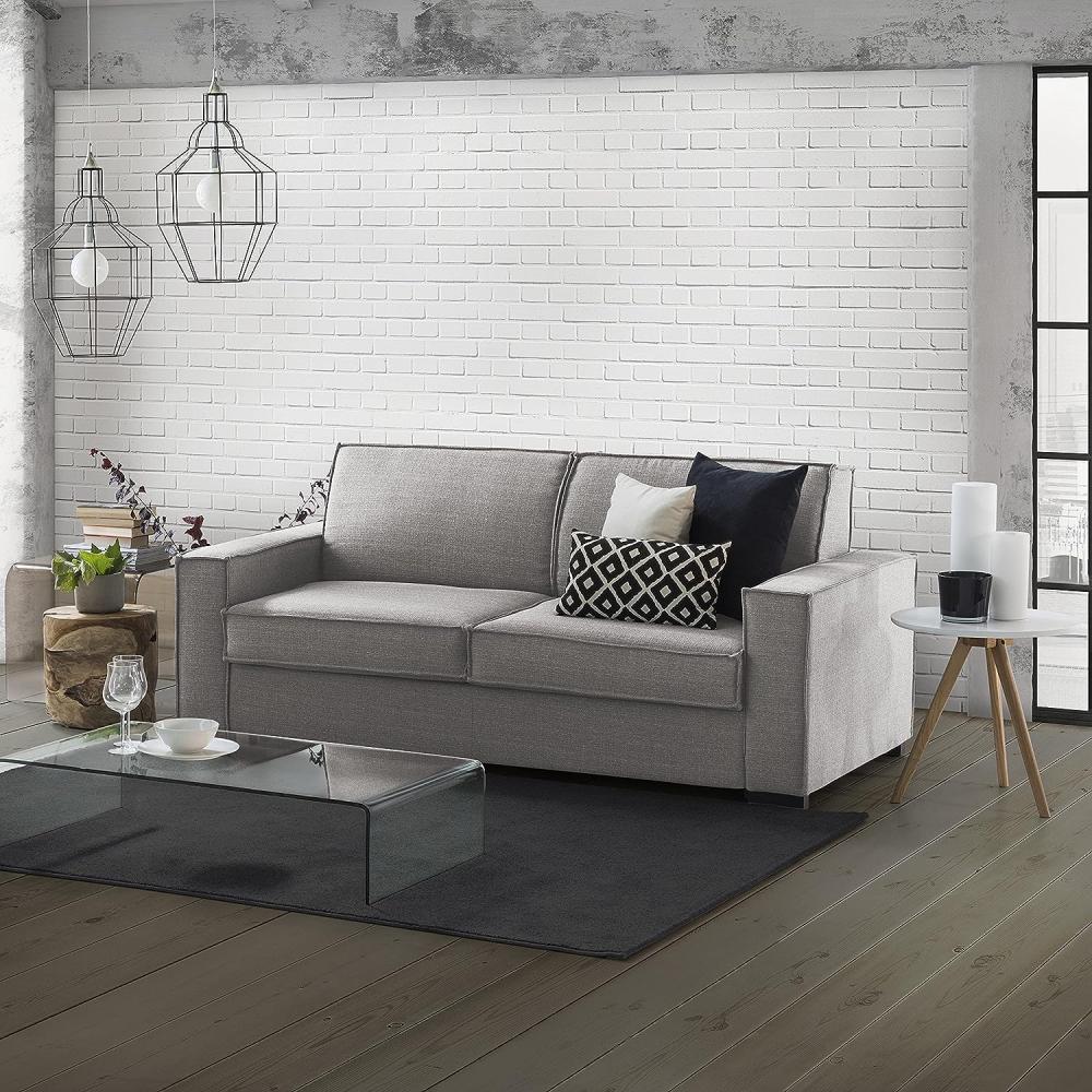 Talamo Italia 2-Sitzer Beatrice Schlafsofa, Wohnzimmersofa, Made in Italy, Drehbare Öffnung mit Matratze und Netz inklusive, aus gepolstertem Stoff, mit Standardarmlehnen, Cm: 180x95h90, Graue Farbe Bild 1