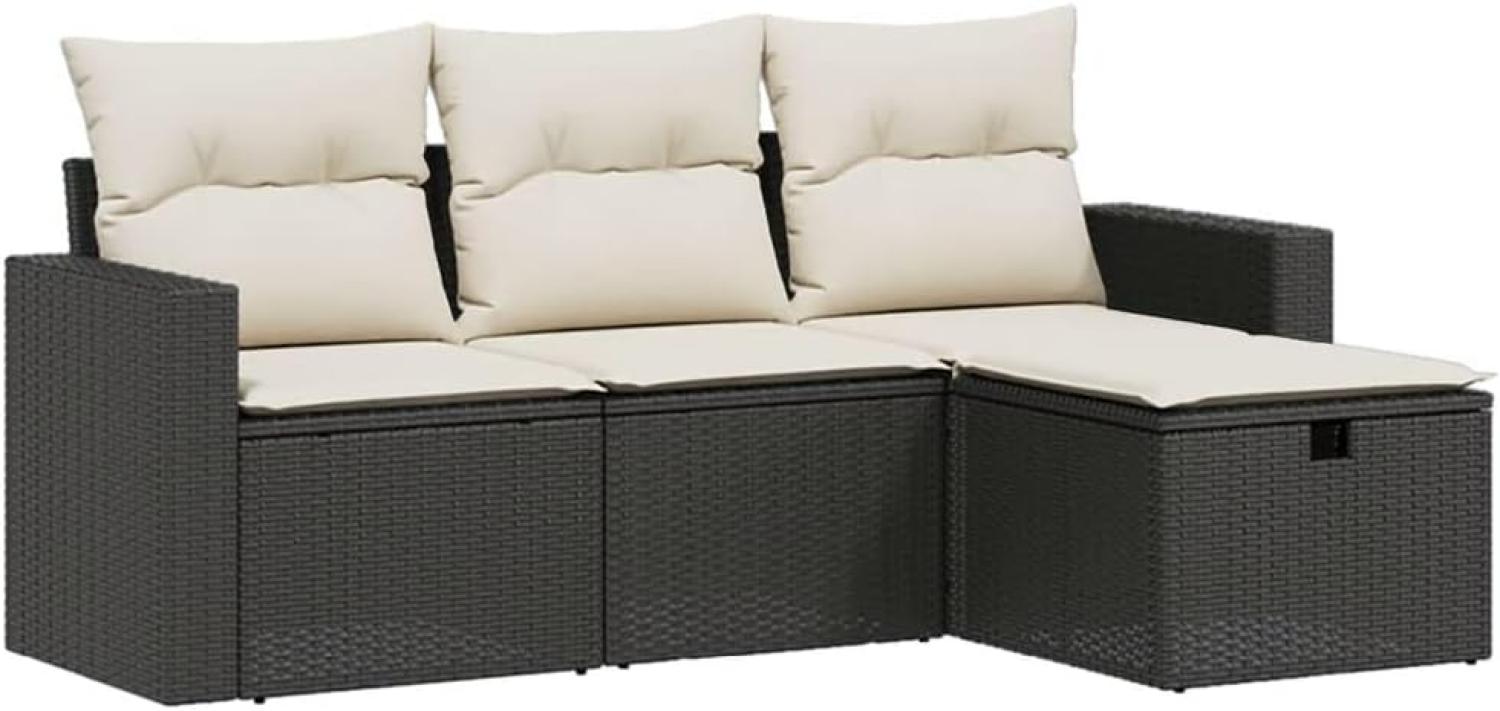 vidaXL 4-tlg. Garten-Sofagarnitur mit Kissen Schwarz Poly Rattan 3263442 Bild 1