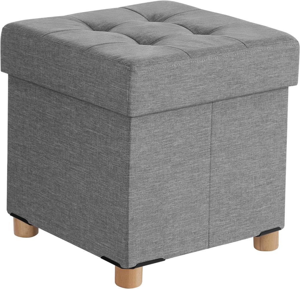 Sitzhocker viereckige Sitztruhe Fußhocker Aufbewahrungsbox mit Holzfüßen Deckel 38 x 40 x 38cm Hellgrau LSF14GYX Bild 1