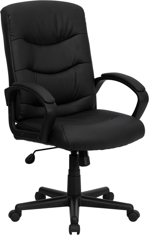 Flash Möbel go-977–1-bk-lea-gg mid-Back schwarz Leder Bürostuhl Bild 1