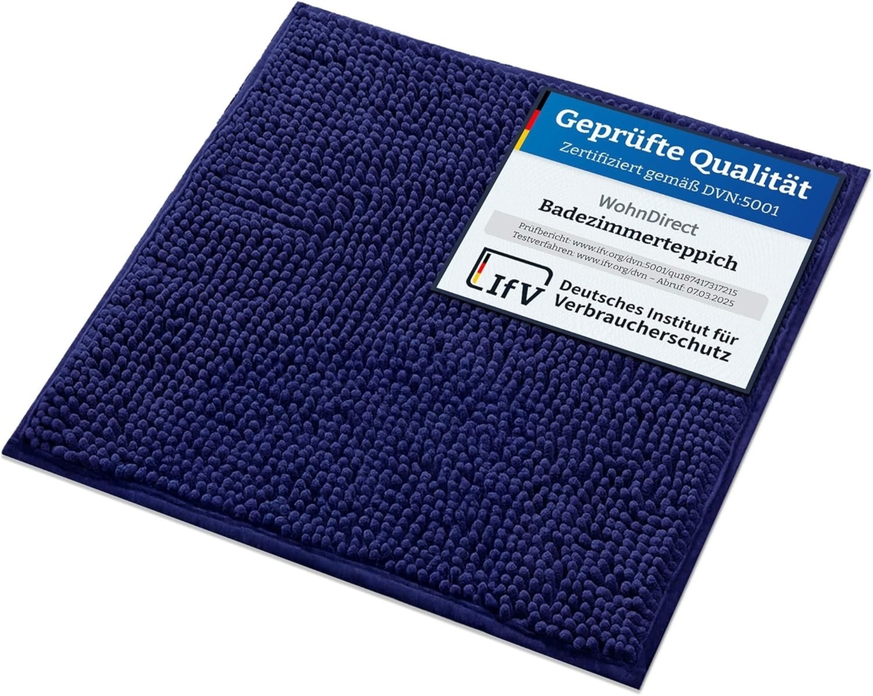 WohnDirect Badematte 45x45 cm | Dunkelblau - rutschfest & Waschbar - Badezimmerteppich zum Set kombinierbar, Badvorleger, WC Garnitur, Badteppich Bild 1
