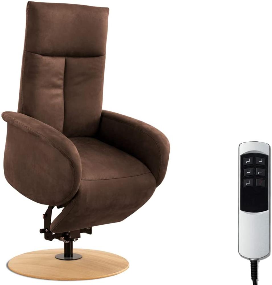 CAVADORE TV-Sessel Juba mit Akku / Fernsehsessel mit Aufstehhilfe + elektrisch verstellbarer Relaxfunktion / 2 E-Motoren / 75 x 112 x 82 / Lederoptik, Dunkelbraun Bild 1