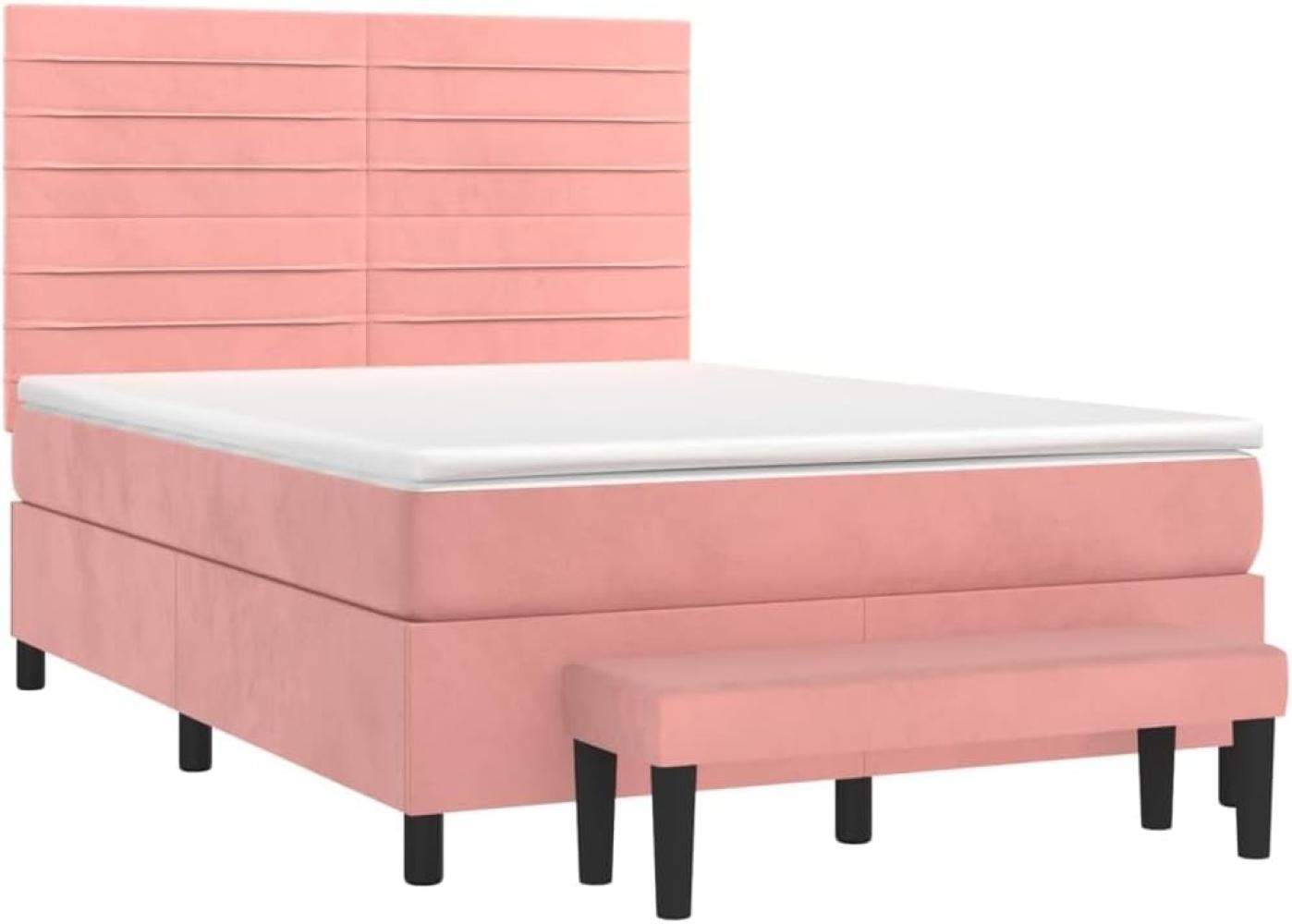 vidaXL Boxspringbett mit Matratze Rosa 140x190 cm Samt 3137904 Bild 1