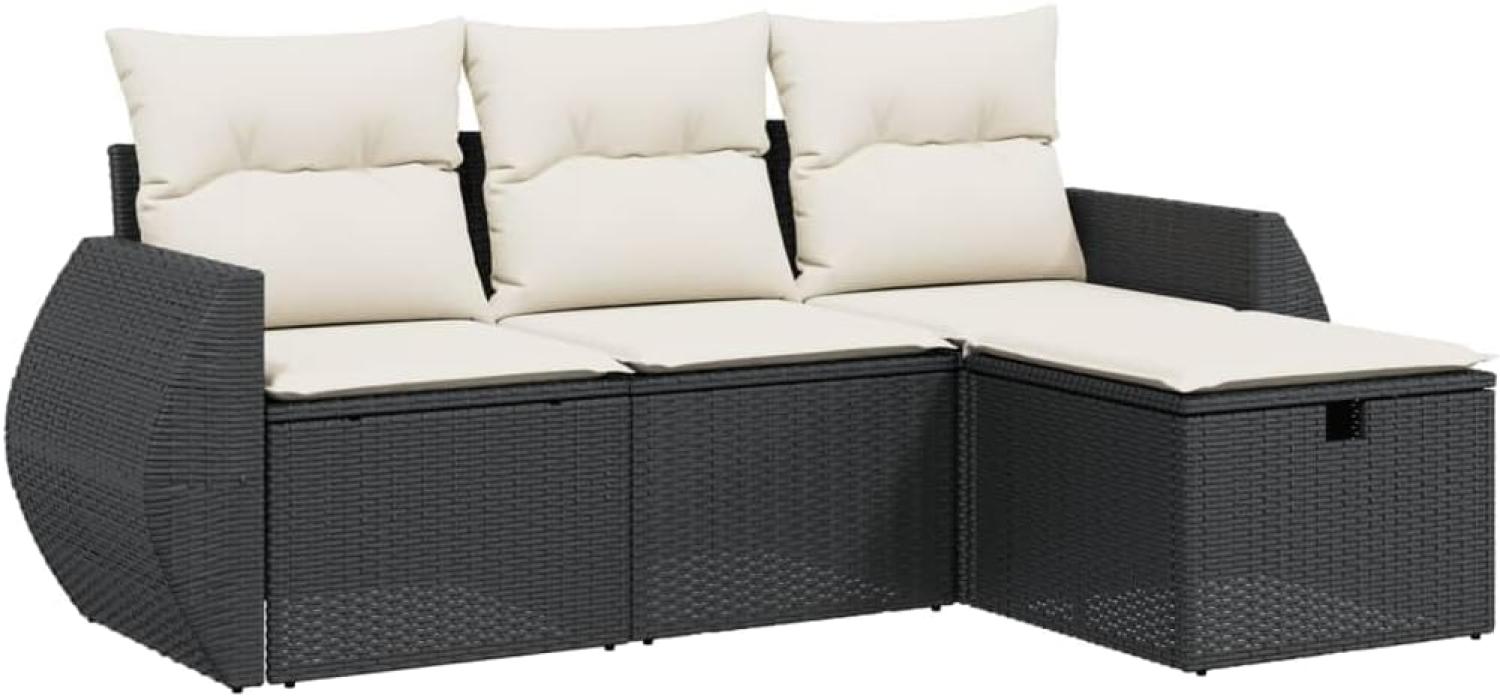 vidaXL 4-tlg. Garten-Sofagarnitur mit Kissen Schwarz Poly Rattan 3264062 Bild 1