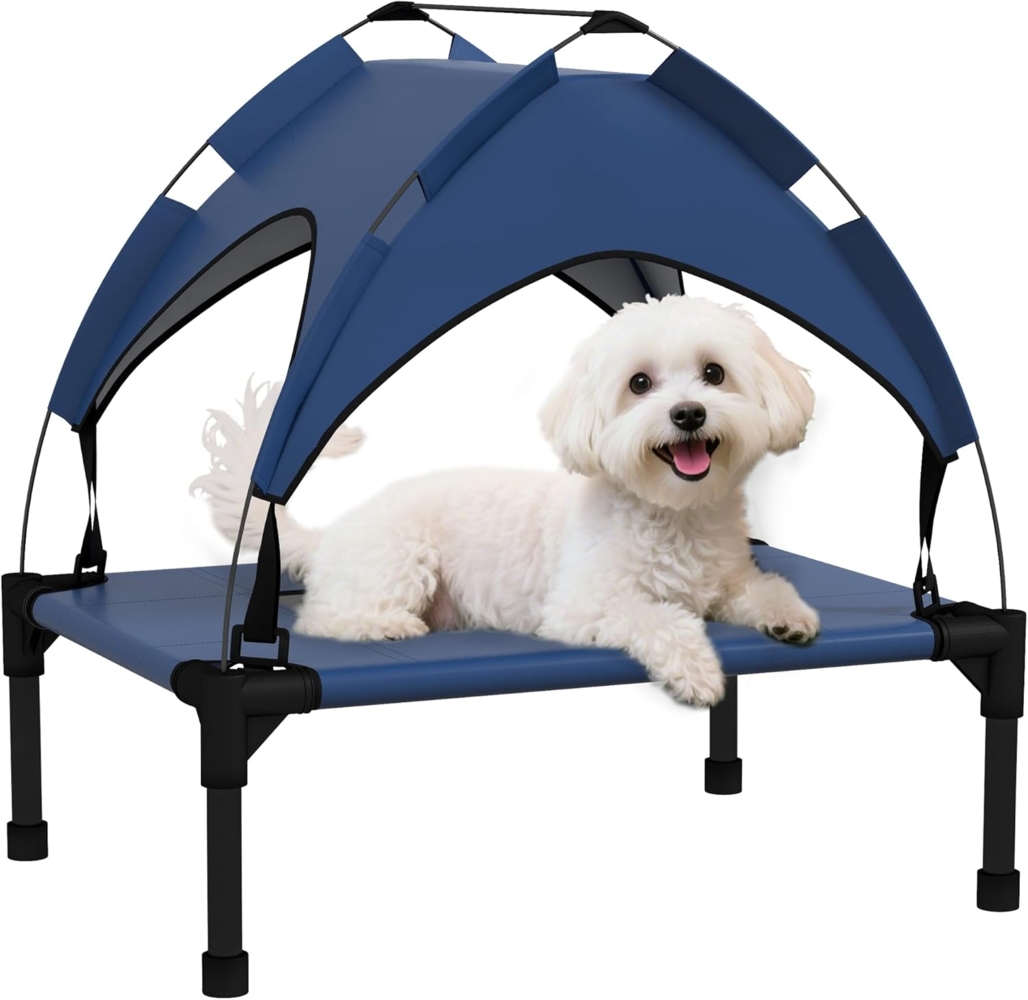 PawHut Tierbett mit Baldachin, Outdoor Hundeliege mit Dach, Atmungsaktiv, Oxford, für Mini- und Kleinhunde Dunkelblau Oxford 61 x 46 x 94 cm Bild 1
