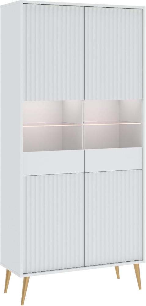 Oggi Vitrine Celbi Vier-Türen Vitrine Weiß 193x91x40cm Schrank Regal 16mm Laminatplatte 10 Regale Glanzlos Bild 1