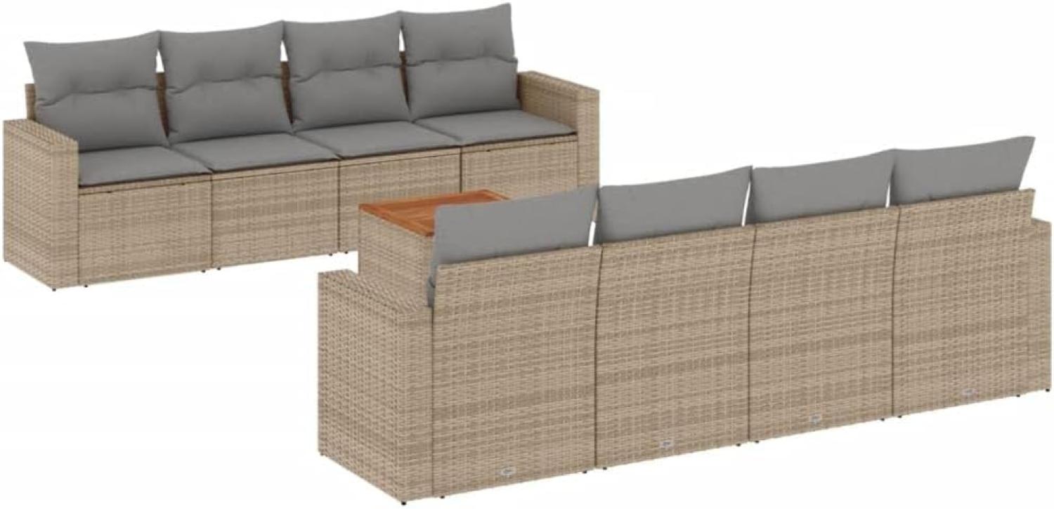 vidaXL 9-tlg. Garten-Sofagarnitur mit Kissen Beige Poly Rattan 3224043 Bild 1