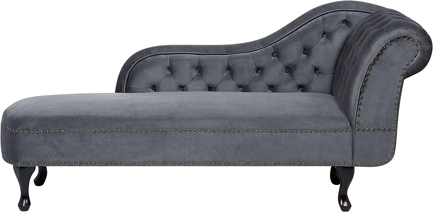 Chaiselongue Samtstoff grau rechtsseitig NIMES Bild 1