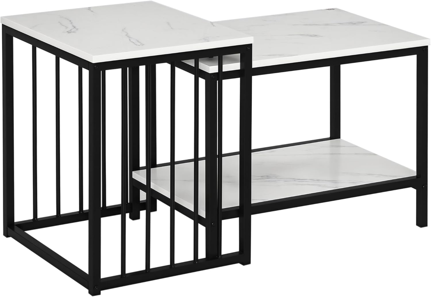 HOMCOM Couchtisch 2er-Set, mit Marmoroptik (Wohnzimmertisch, 2-St, Beistelltische), für Schlafzimmer, Stahl Bild 1