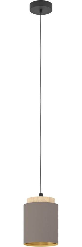 Eglo 99445 Hängeleuchte ALBARIZA Stahl schwarz, Holz braun, Textil cappuccino E27 1X40W H:110cm Ø:16cm dimmbar Bild 1