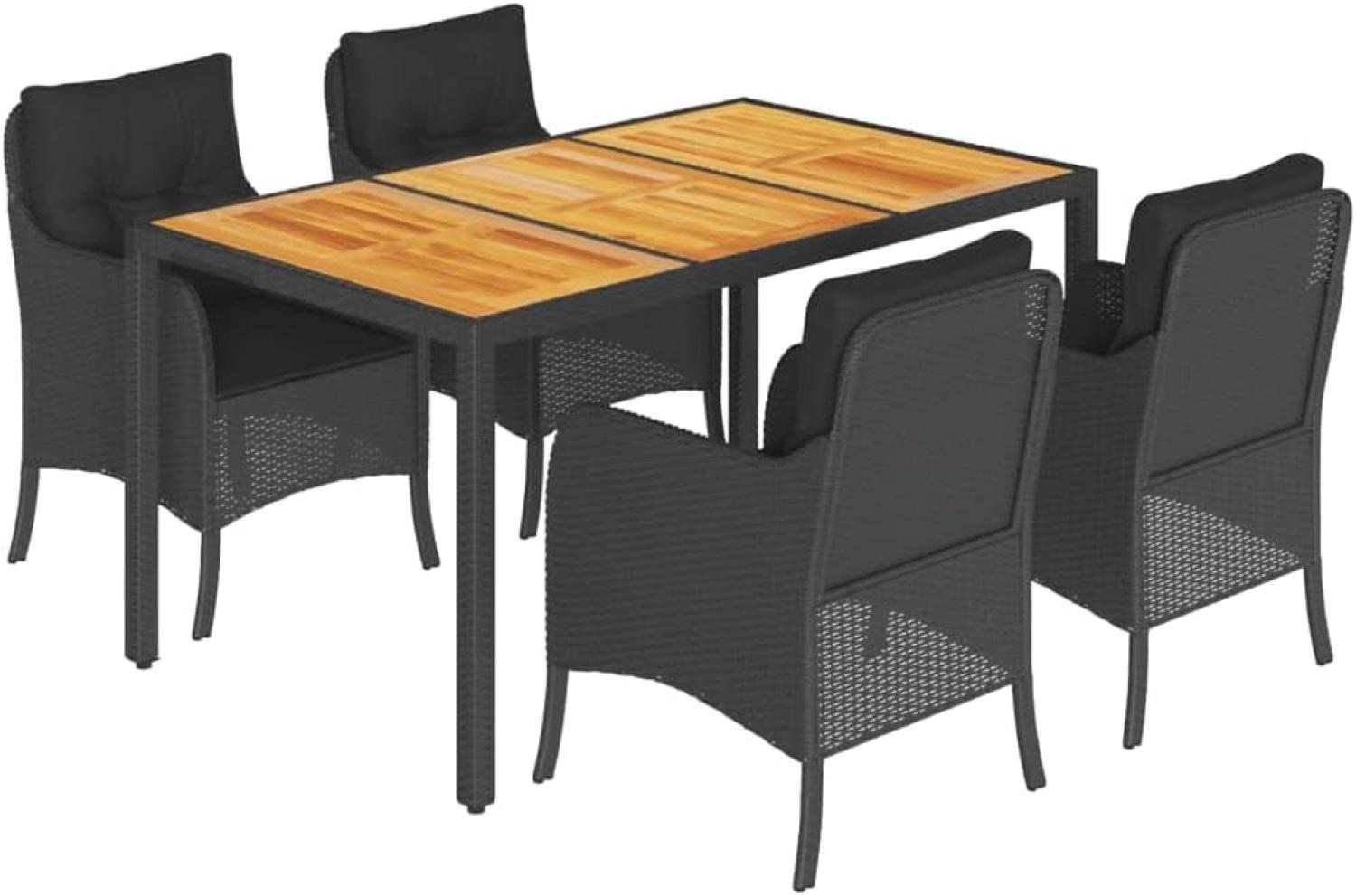 5-tlg. Garten-Essgruppe mit Kissen Schwarz Poly Rattan Bild 1