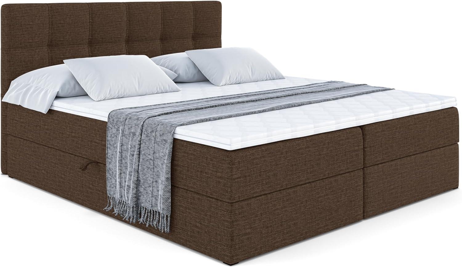 ALTDECOR Boxspringbett mit H3-Matratze (20 cm hoch) mit Bonellfederung + PUR, Topper (4 cm hoch), Polsterbett mit Kopfteil und Bettkasten 180x200 - Braun Inari 24 Bild 1