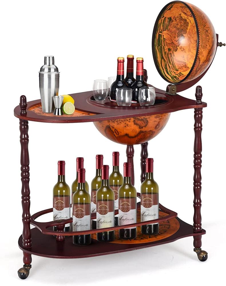 COSTWAY Globusbar Minibar Weinregal mit Rollen und Tischplatte Flaschenregal Cocktailbar Dekobar Tischbar Bild 1